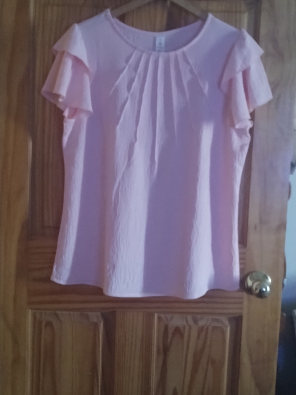 Women's Pink Ruffled Short-Sleeve Blouse